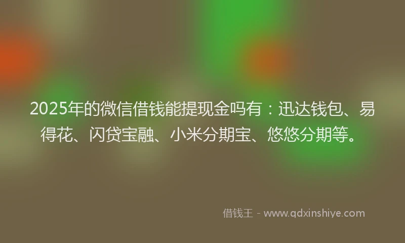 2025年的微信借钱能提现金吗有：迅达钱包、易得花、闪贷宝融、小米分期宝、悠悠分期等。