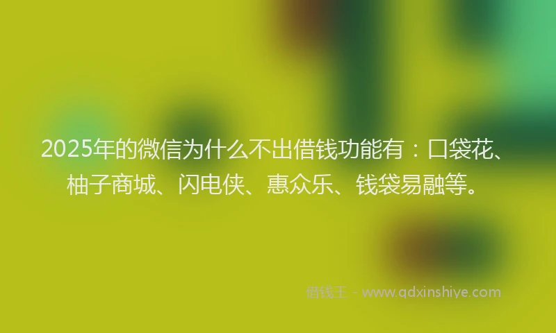 2025年的微信为什么不出借钱功能有:口袋花、柚子商城、闪电侠、惠众乐、钱袋易融等。