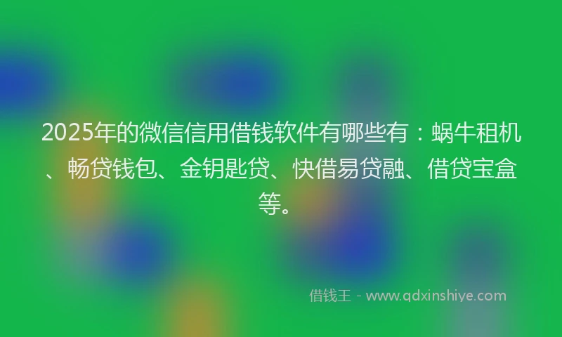 2025年的微信信用借钱软件有哪些有：蜗牛租机、畅贷钱包、金钥匙贷、快借易贷融、借贷宝盒等。