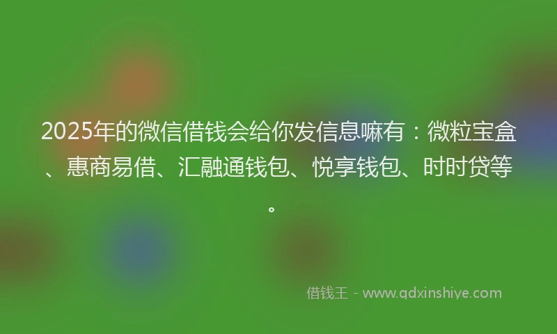 2025年的微信借钱会给你发信息嘛有：微粒宝盒、惠商易借、汇融通钱包、悦享钱包、时时贷等。