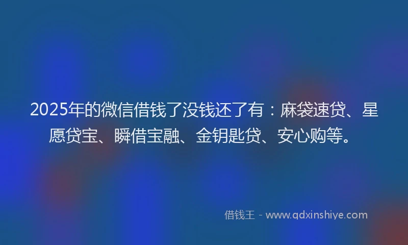 2025年的微信借钱了没钱还了有：麻袋速贷、星愿贷宝、瞬借宝融、金钥匙贷、安心购等。