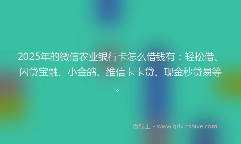 2025年的微信农业银行卡怎么借钱有：轻松借、闪贷宝融、小金鸽、维信卡卡贷、现金秒贷易等。
