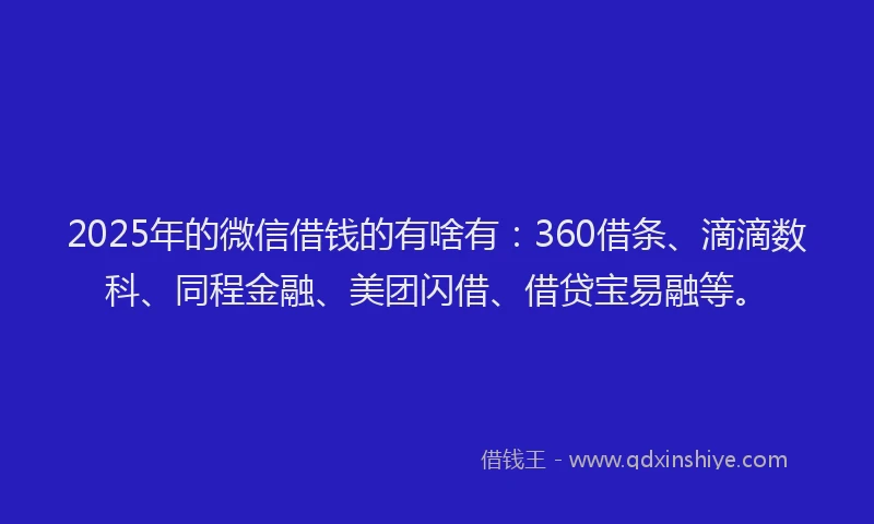 2025年的微信借钱的有啥有:360借条、滴滴数科、同程金融、美团闪借、借贷宝易融等。