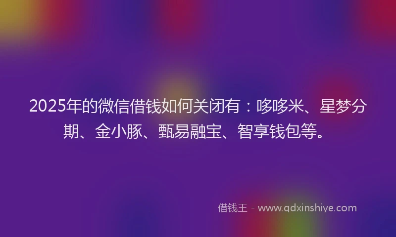 2025年的微信借钱如何关闭有：哆哆米、星梦分期、金小豚、甄易融宝、智享钱包等。
