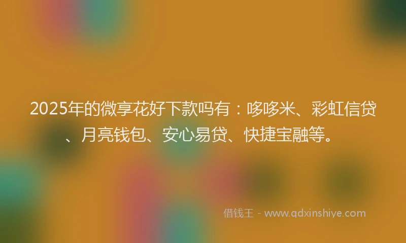 2025年的微享花好下款吗有：哆哆米、彩虹信贷、月亮钱包、安心易贷、快捷宝融等。