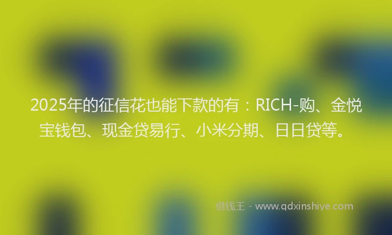 2025年的征信花也能下款的有：RICH-购、金悦宝钱包、现金贷易行、小米分期、日日贷等。