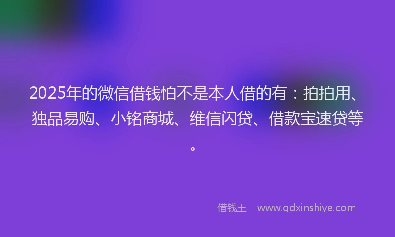 2025年的微信借钱怕不是本人借的有：拍拍用、独品易购、小铭商城、维信闪贷、借款宝速贷等。