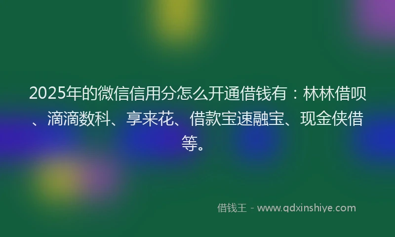 2025年的微信信用分怎么开通借钱有：林林借呗、滴滴数科、享来花、借款宝速融宝、现金侠借等。