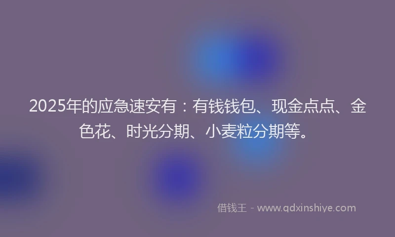 2025年的应急速安有：有钱钱包、现金点点、金色花、时光分期、小麦粒分期等。