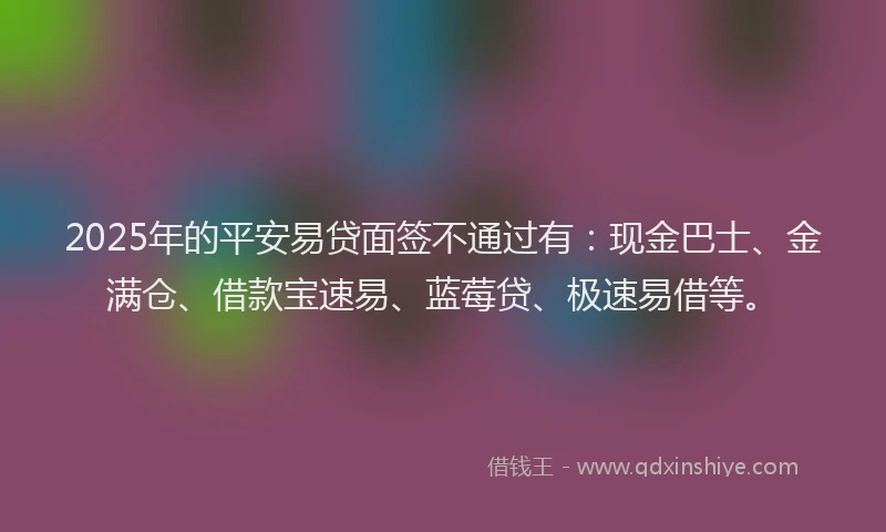 2025年的平安易贷面签不通过有：现金巴士、金满仓、借款宝速易、蓝莓贷、极速易借等。