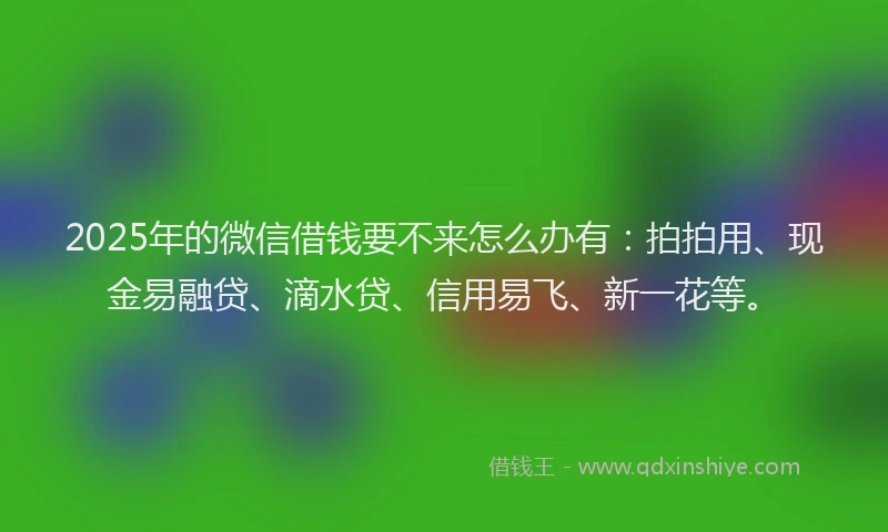 2025年的微信借钱要不来怎么办有：拍拍用、现金易融贷、滴水贷、信用易飞、新一花等。