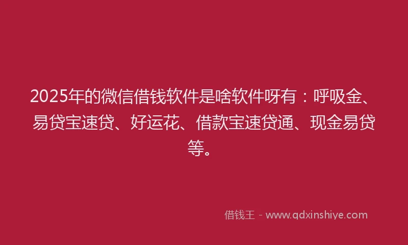 2025年的微信借钱软件是啥软件呀有：呼吸金、易贷宝速贷、好运花、借款宝速贷通、现金易贷等。
