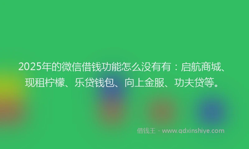 2025年的微信借钱功能怎么没有有：启航商城、现租柠檬、乐贷钱包、向上金服、功夫贷等。