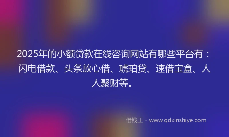 2025年的小额贷款在线咨询网站有哪些平台有：闪电借款、头条放心借、琥珀贷、速借宝盒、人人聚财等。