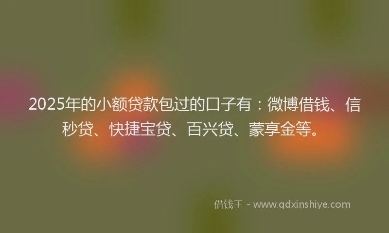 2025年的小额贷款包过的口子有：微博借钱、信秒贷、快捷宝贷、百兴贷、蒙享金等。