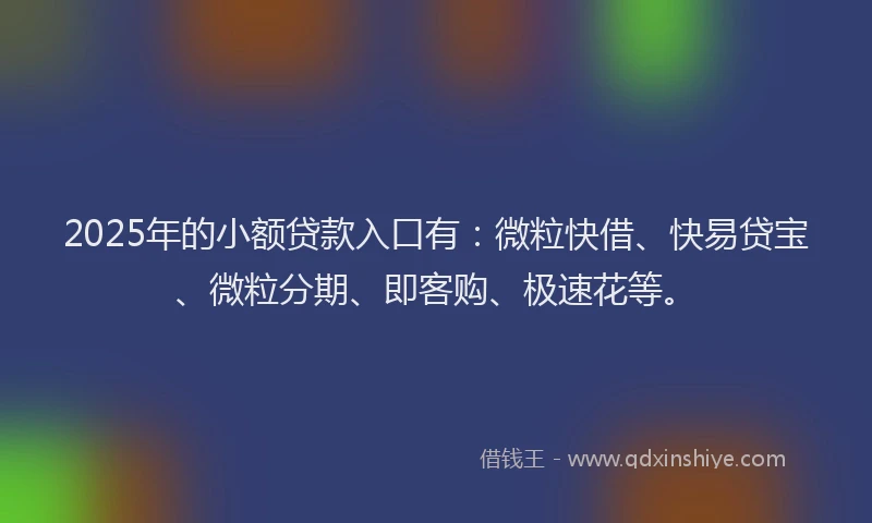 2025年的小额贷款入口有:微粒快借、快易贷宝、微粒分期、即客购、极速花等。