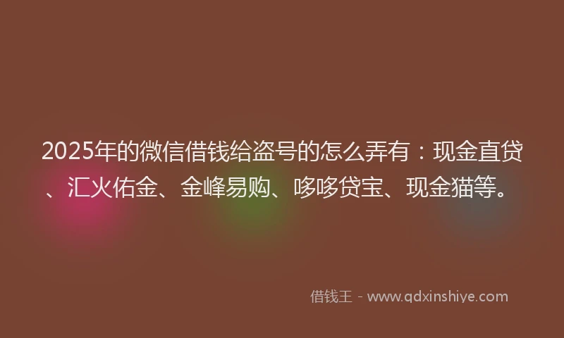 2025年的微信借钱给盗号的怎么弄有：现金直贷、汇火佑金、金峰易购、哆哆贷宝、现金猫等。
