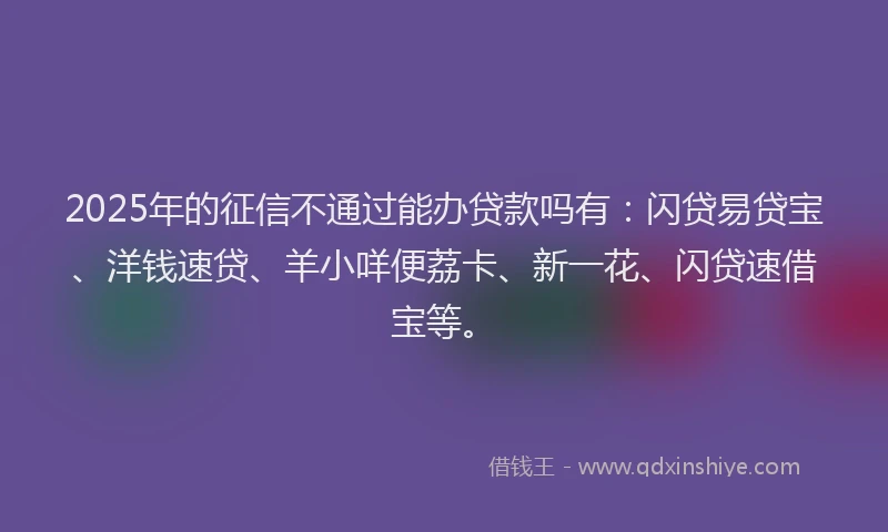 2025年的征信不通过能办贷款吗有：闪贷易贷宝、洋钱速贷、羊小咩便荔卡、新一花、闪贷速借宝等。