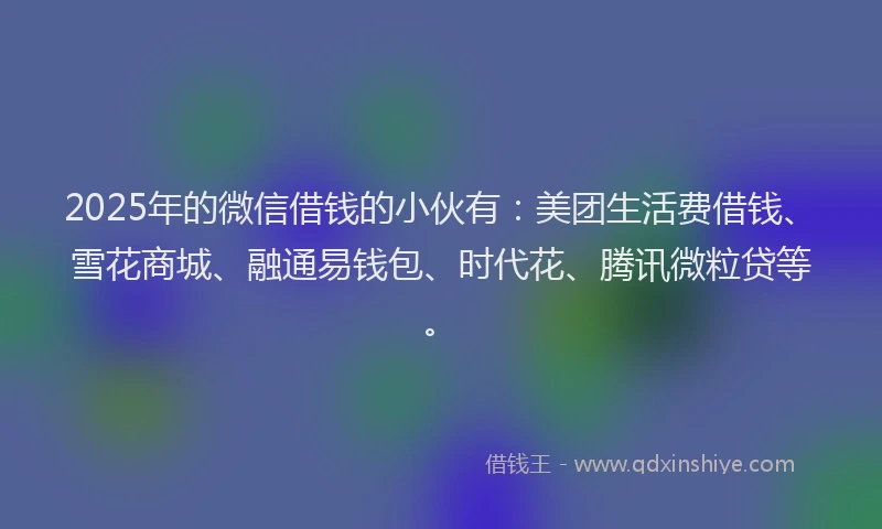 2025年的微信借钱的小伙有：美团生活费借钱、雪花商城、融通易钱包、时代花、腾讯微粒贷等。