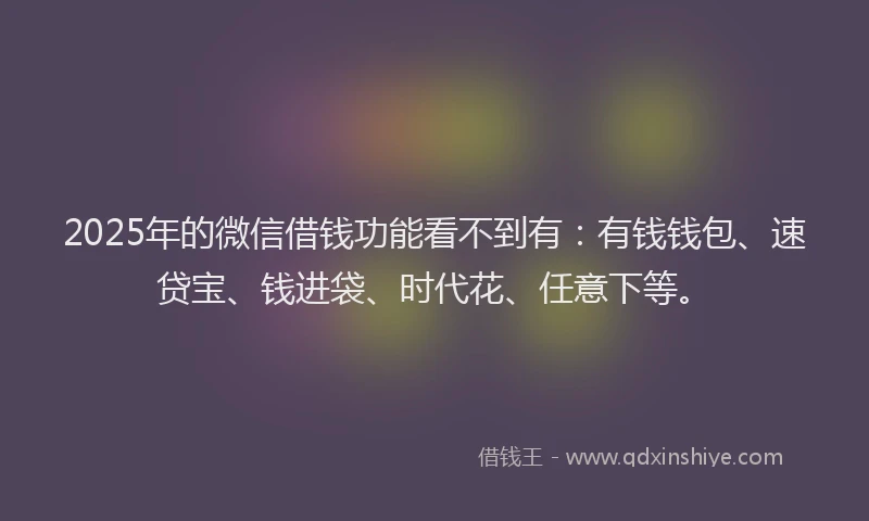 2025年的微信借钱功能看不到有：有钱钱包、速贷宝、钱进袋、时代花、任意下等。