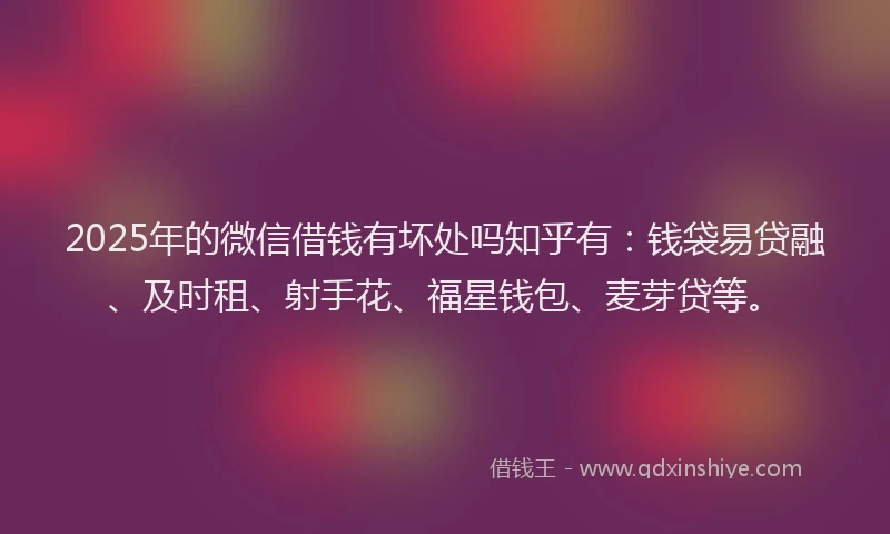2025年的微信借钱有坏处吗知乎有：钱袋易贷融、及时租、射手花、福星钱包、麦芽贷等。