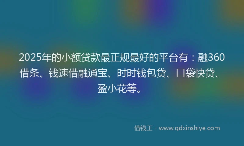 2025年的小额贷款最正规最好的平台有：融360借条、钱速借融通宝、时时钱包贷、口袋快贷、盈小花等。