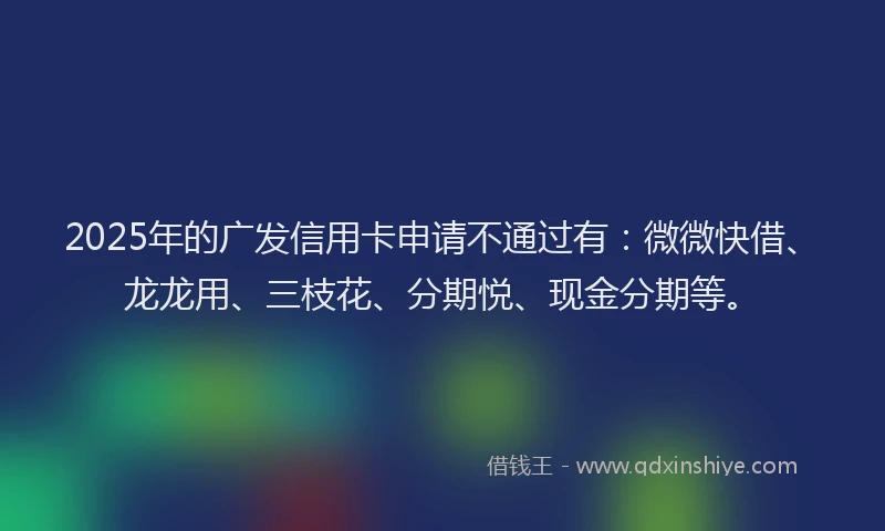 2025年的广发信用卡申请不通过有：微微快借、龙龙用、三枝花、分期悦、现金分期等。