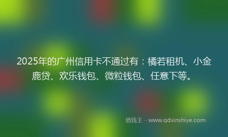 2025年的广州信用卡不通过有:橘若租机、小金鹿贷、欢乐钱包、微粒钱包、任意下等。