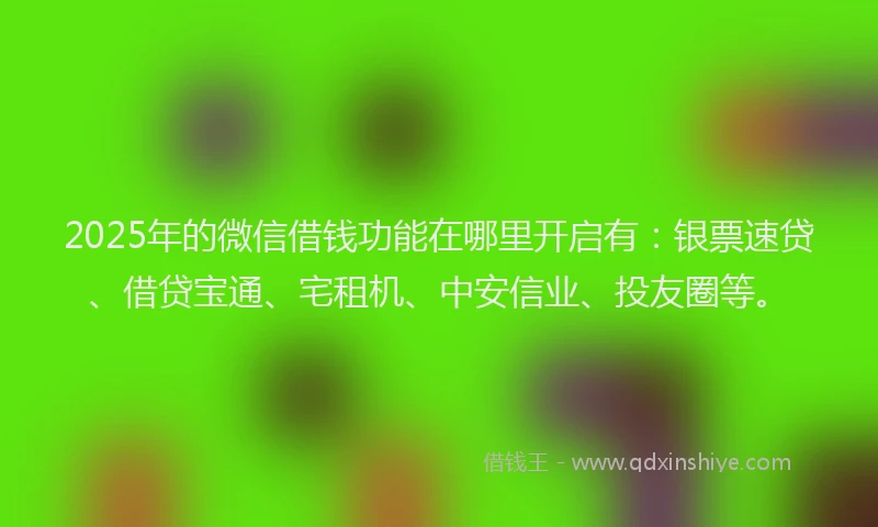 2025年的微信借钱功能在哪里开启有:银票速贷、借贷宝通、宅租机、中安信业、投友圈等。