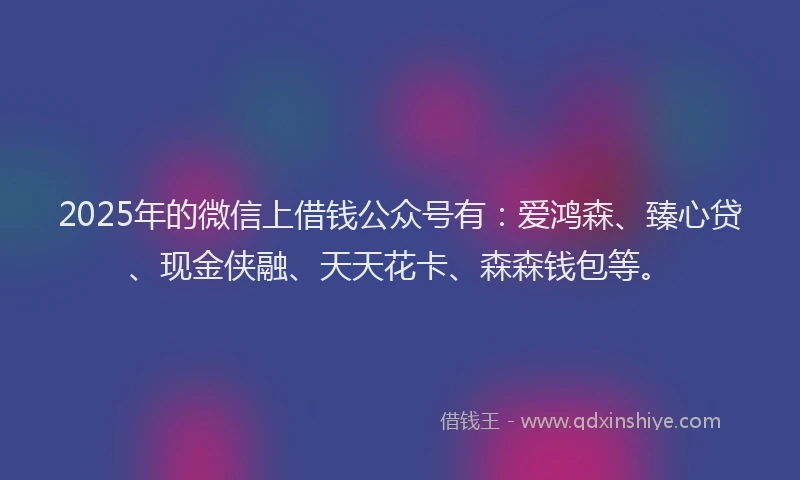 2025年的微信上借钱公众号有：爱鸿森、臻心贷、现金侠融、天天花卡、森森钱包等。