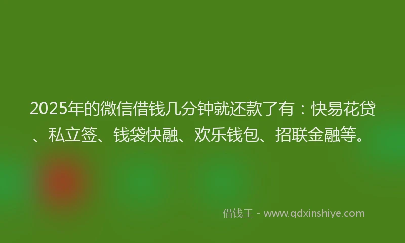 2025年的微信借钱几分钟就还款了有：快易花贷、私立签、钱袋快融、欢乐钱包、招联金融等。