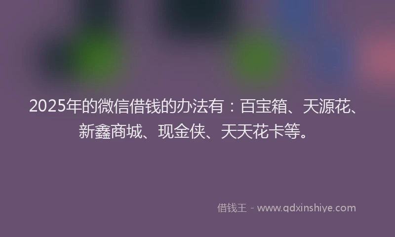 2025年的微信借钱的办法有：百宝箱、天源花、新鑫商城、现金侠、天天花卡等。
