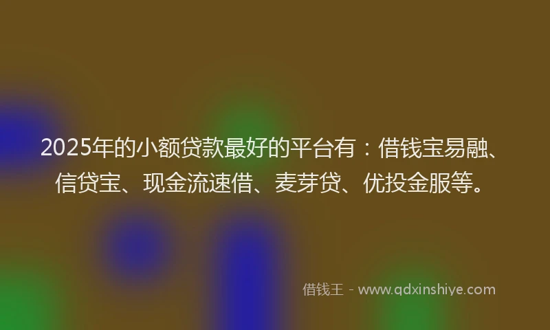 2025年的小额贷款最好的平台有：借钱宝易融、信贷宝、现金流速借、麦芽贷、优投金服等。
