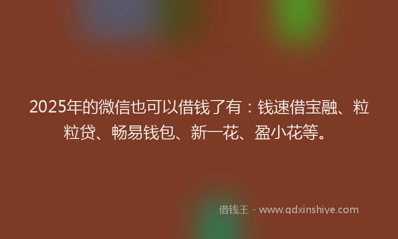 2025年的微信也可以借钱了有：钱速借宝融、粒粒贷、畅易钱包、新一花、盈小花等。
