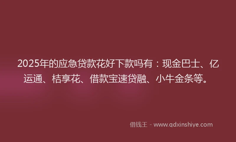 2025年的应急贷款花好下款吗有：现金巴士、亿运通、桔享花、借款宝速贷融、小牛金条等。