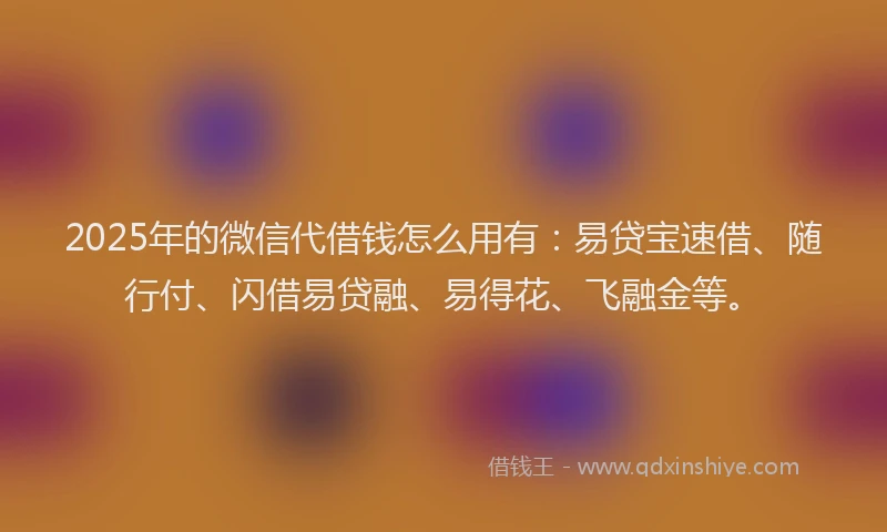 2025年的微信代借钱怎么用有：易贷宝速借、随行付、闪借易贷融、易得花、飞融金等。