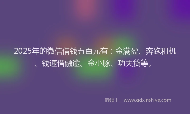 2025年的微信借钱五百元有：金满盈、奔跑租机、钱速借融途、金小豚、功夫贷等。