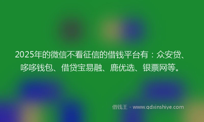 2025年的微信不看征信的借钱平台有：众安贷、哆哆钱包、借贷宝易融、鹿优选、银票网等。