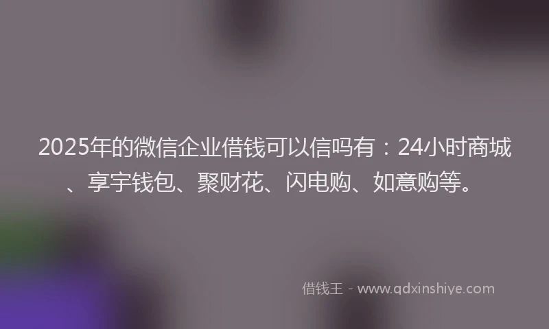 2025年的微信企业借钱可以信吗有:24小时商城、享宇钱包、聚财花、闪电购、如意购等。