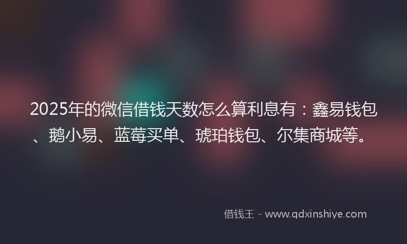 2025年的微信借钱天数怎么算利息有：鑫易钱包、鹅小易、蓝莓买单、琥珀钱包、尔集商城等。