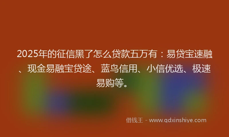 2025年的征信黑了怎么贷款五万有：易贷宝速融、现金易融宝贷途、蓝鸟信用、小信优选、极速易购等。