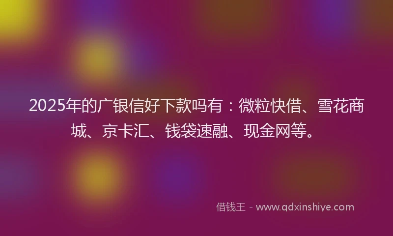 2025年的广银信好下款吗有：微粒快借、雪花商城、京卡汇、钱袋速融、现金网等。