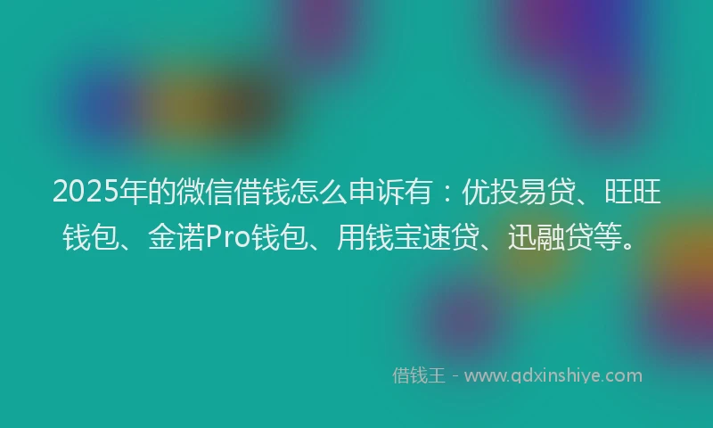 2025年的微信借钱怎么申诉有：优投易贷、旺旺钱包、金诺Pro钱包、用钱宝速贷、迅融贷等。