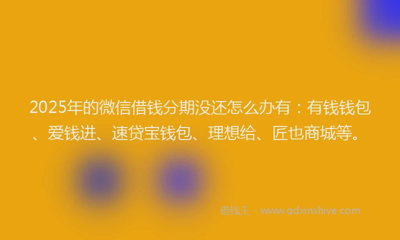 2025年的微信借钱分期没还怎么办有：有钱钱包、爱钱进、速贷宝钱包、理想给、匠也商城等。