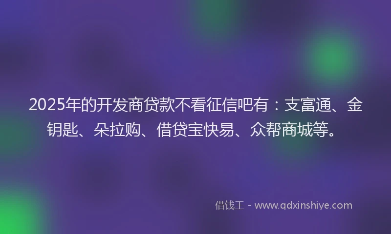 2025年的开发商贷款不看征信吧有：支富通、金钥匙、朵拉购、借贷宝快易、众帮商城等。
