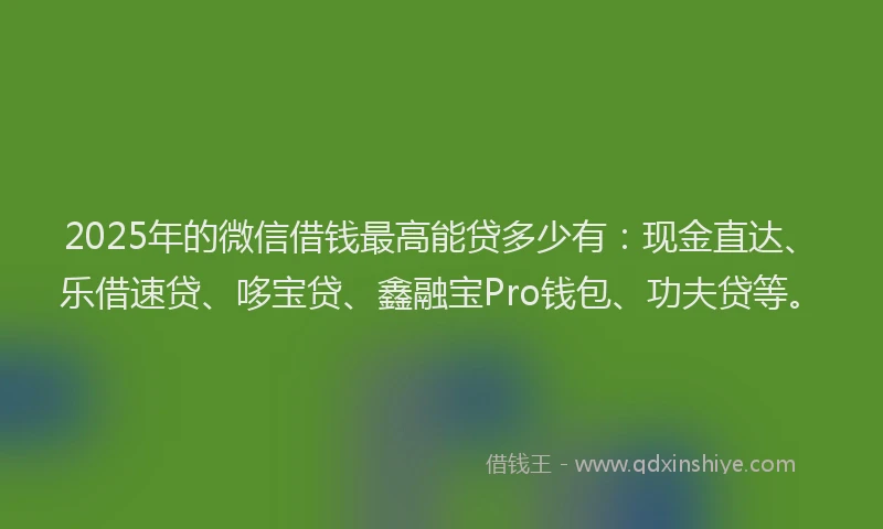 2025年的微信借钱最高能贷多少有：现金直达、乐借速贷、哆宝贷、鑫融宝Pro钱包、功夫贷等。
