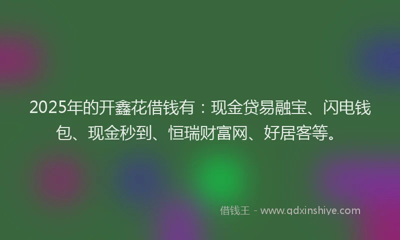 2025年的开鑫花借钱有：现金贷易融宝、闪电钱包、现金秒到、恒瑞财富网、好居客等。