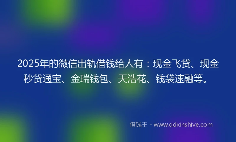 2025年的微信出轨借钱给人有：现金飞贷、现金秒贷通宝、金瑞钱包、天浩花、钱袋速融等。