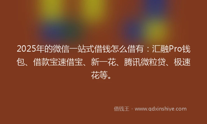 2025年的微信一站式借钱怎么借有：汇融Pro钱包、借款宝速借宝、新一花、腾讯微粒贷、极速花等。