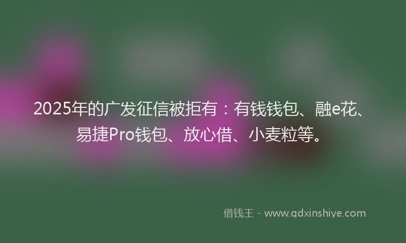 2025年的广发征信被拒有：有钱钱包、融e花、易捷Pro钱包、放心借、小麦粒等。